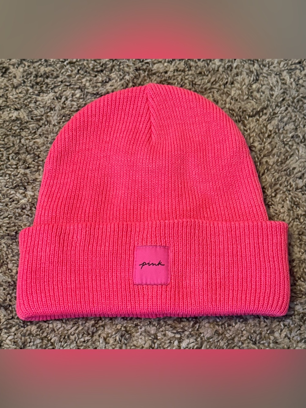 PINK Victoria's Secret Neon Pink Ribbed Cuffed Beanie